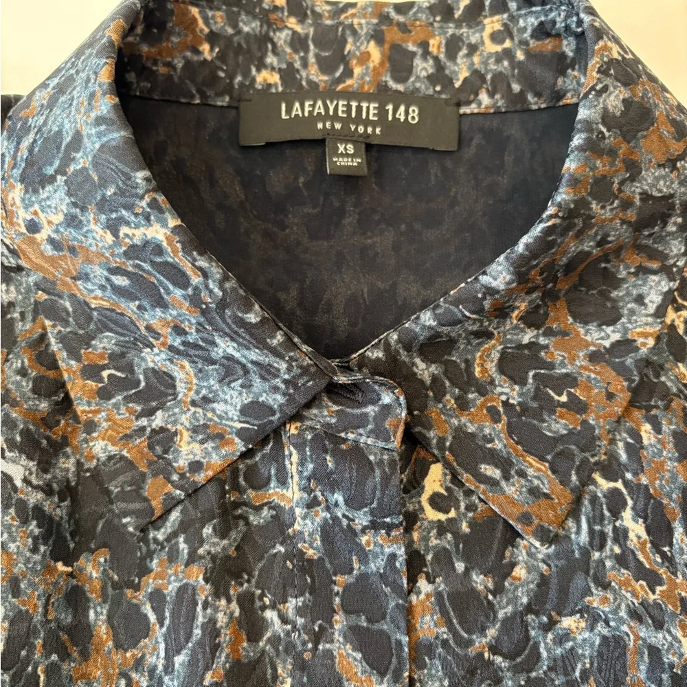Lafayette 148 New York Silk Multicolor Button Down Shirt XS - Picture 5 of 6